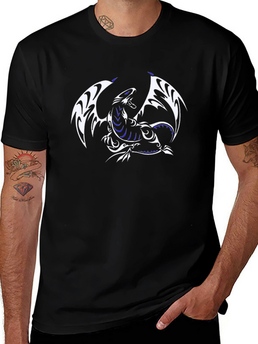 Dragon Graphic Tee - Black Cotton Blend Casual Wear