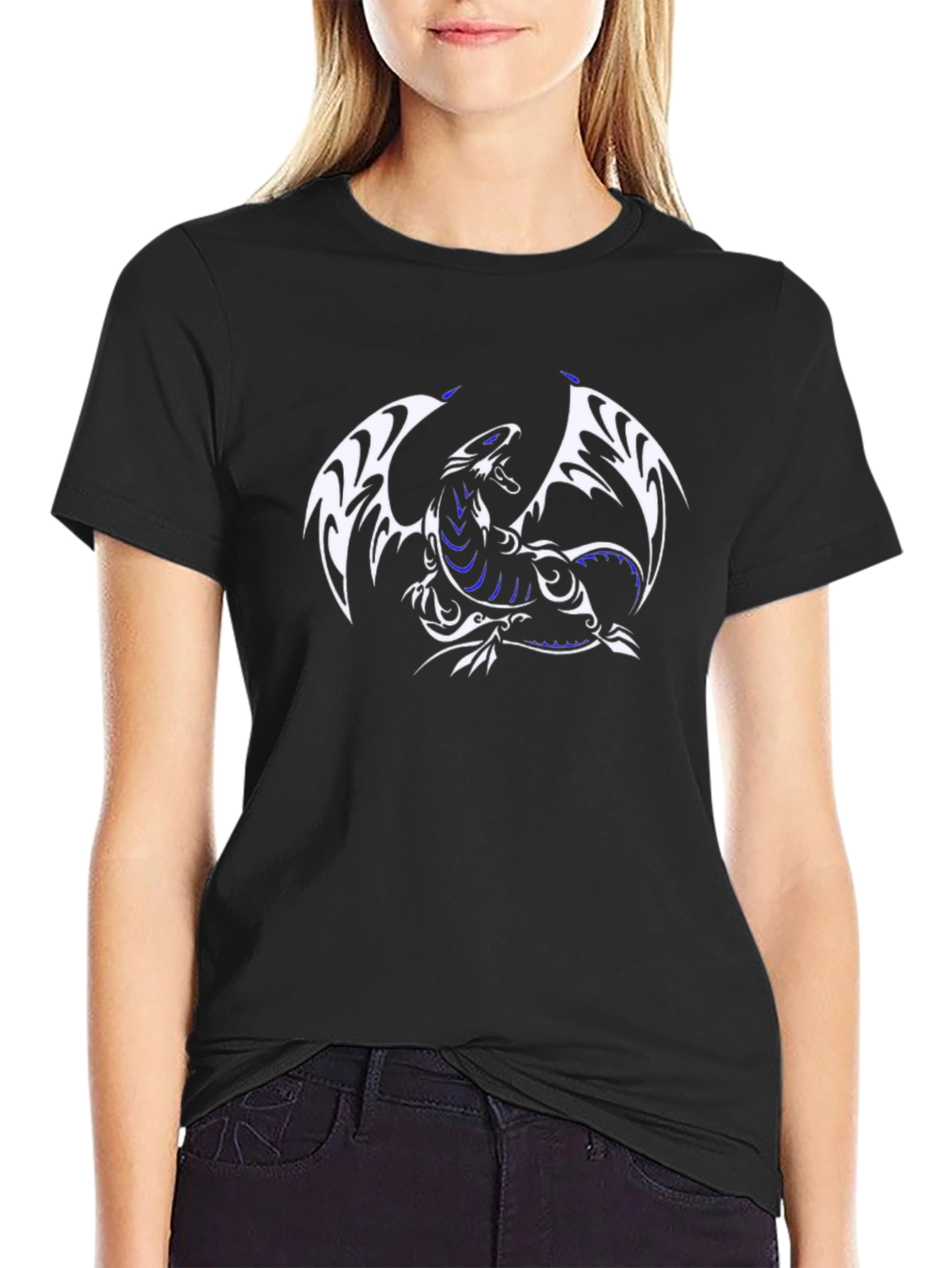 Dragon Graphic Tee - Black Cotton Blend Casual Wear