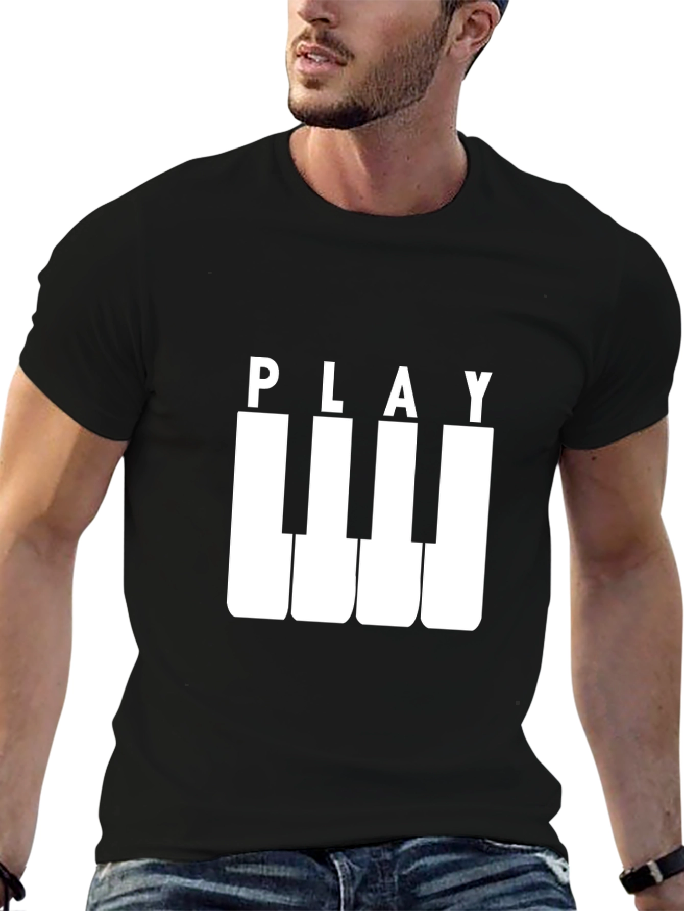 Play Piano Keys Black Graphic Tee