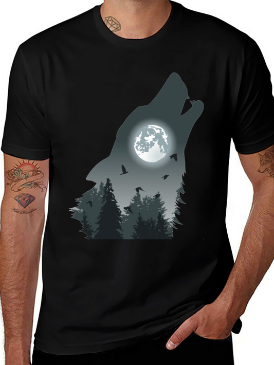 Wolf Moon Forest Graphic Tee - Mens Black T-Shirt