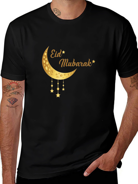 Eid Mubarak Moon & Stars Black T-Shirt