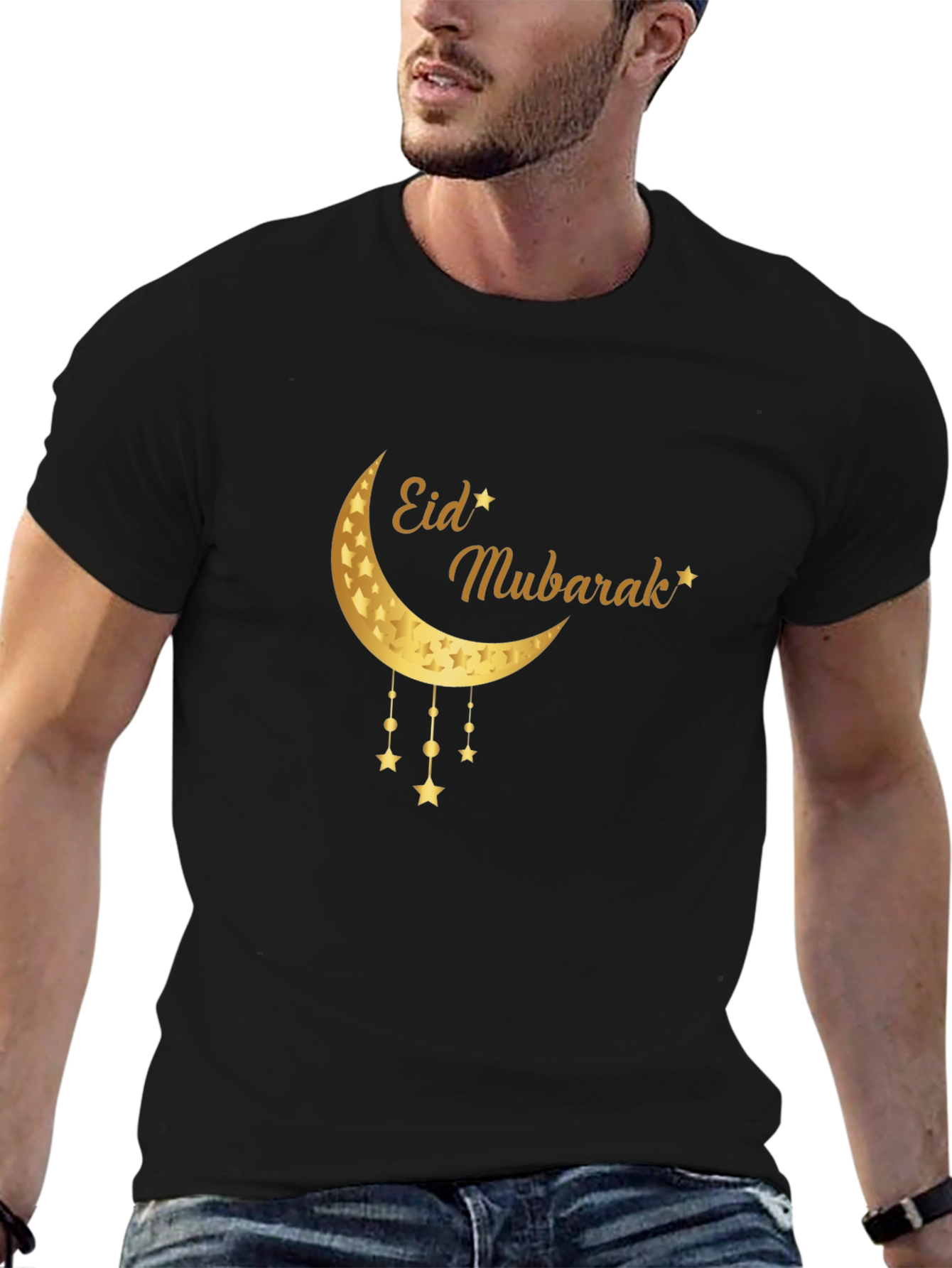 Eid Mubarak Moon & Stars Black T-Shirt