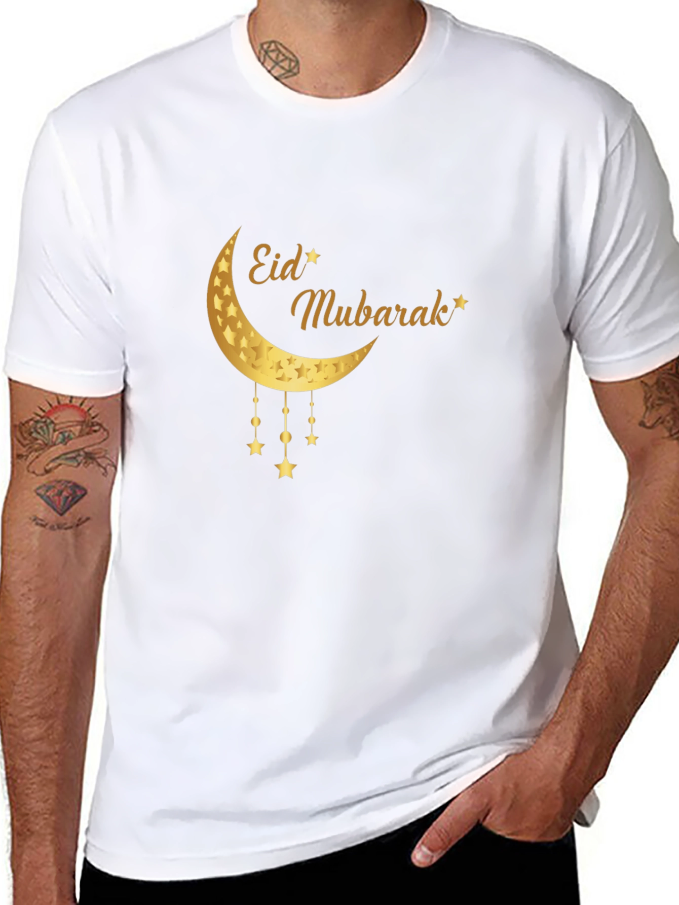 Eid Mubarak Moon & Stars Black T-Shirt