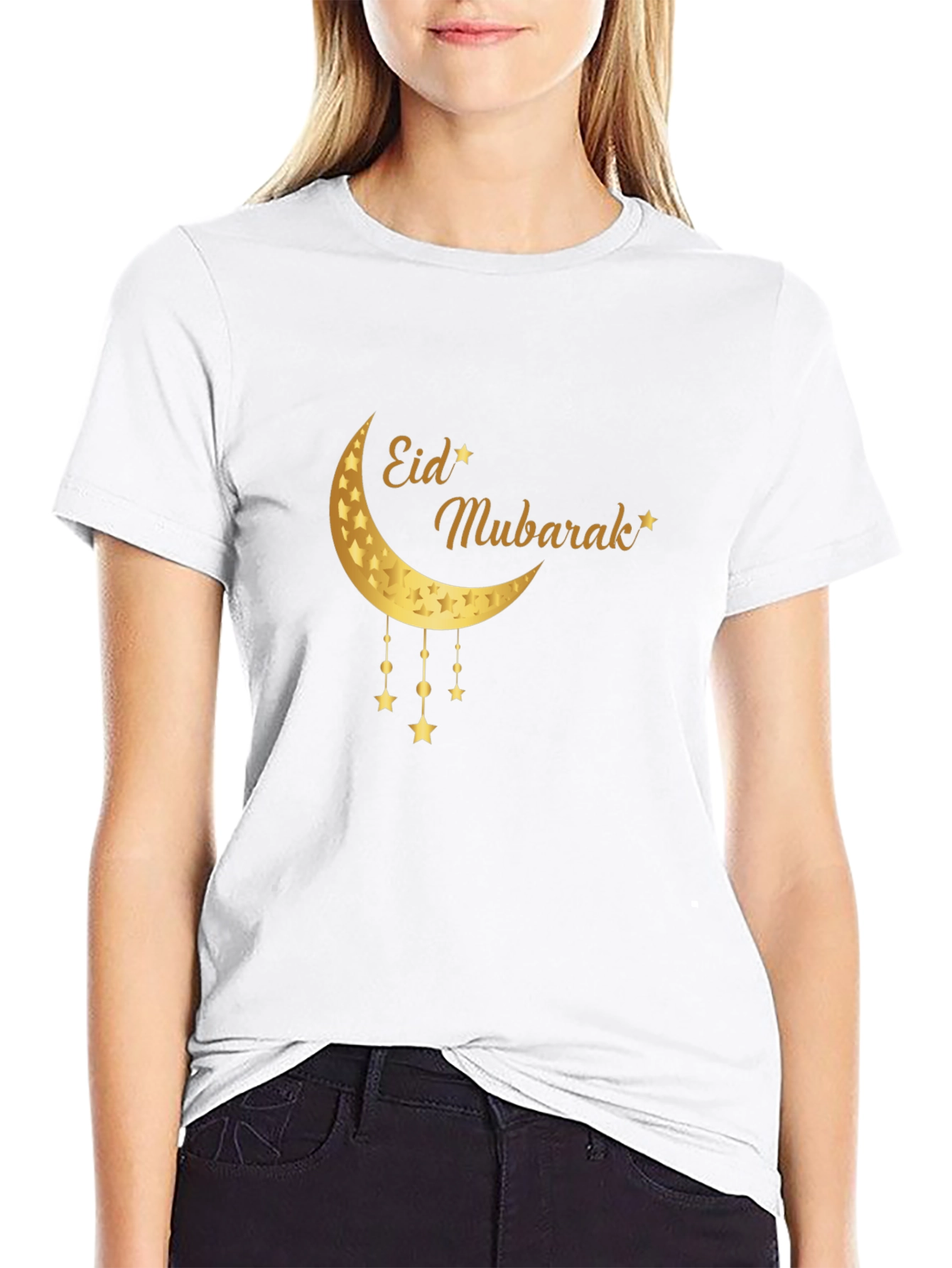 Eid Mubarak Moon & Stars Black T-Shirt