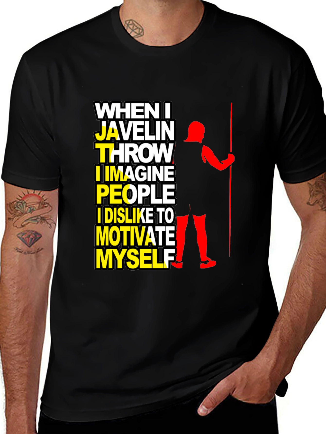 Javelin Thrower Graphic T-Shirt: Motivate Myself Design
