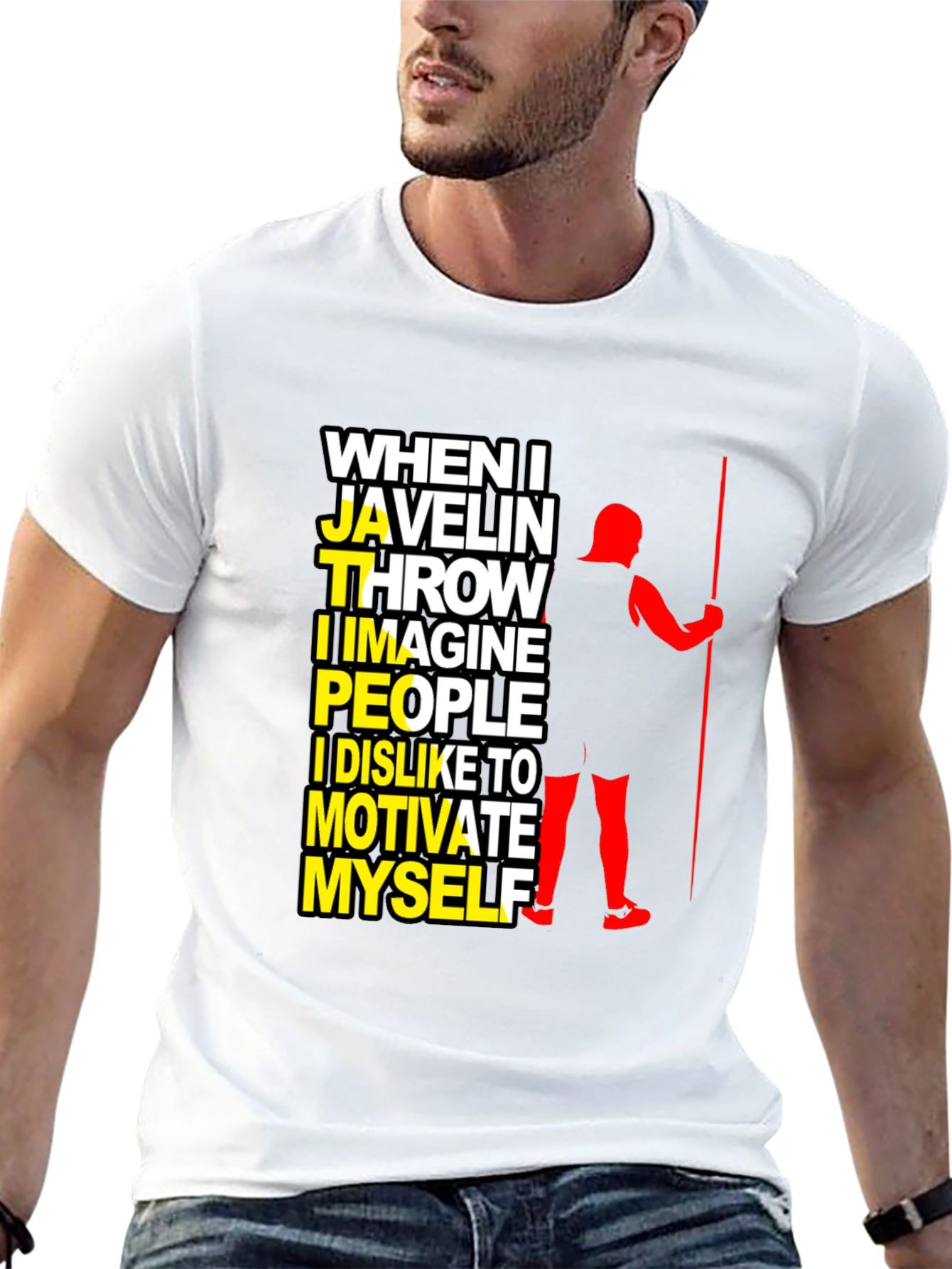 Javelin Thrower Graphic T-Shirt: Motivate Myself Design