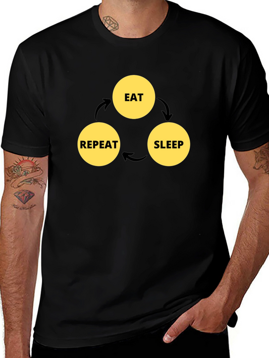 Eat Sleep Repeat Graphic Tee - Black Cotton Casual Shirt