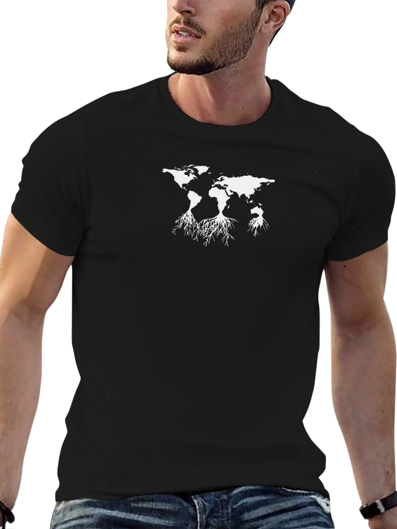 World Roots Graphic Tee - Black Cotton T-Shirt