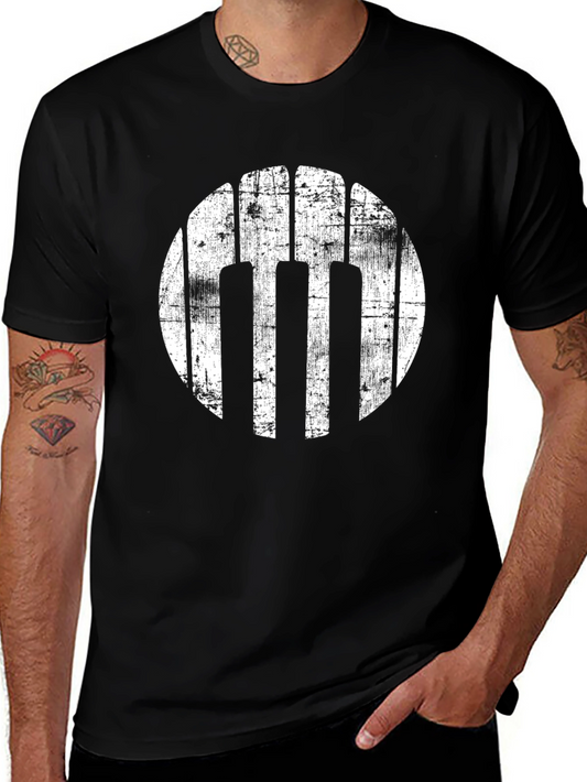 Grunge Piano Keys Circle Black T-Shirt