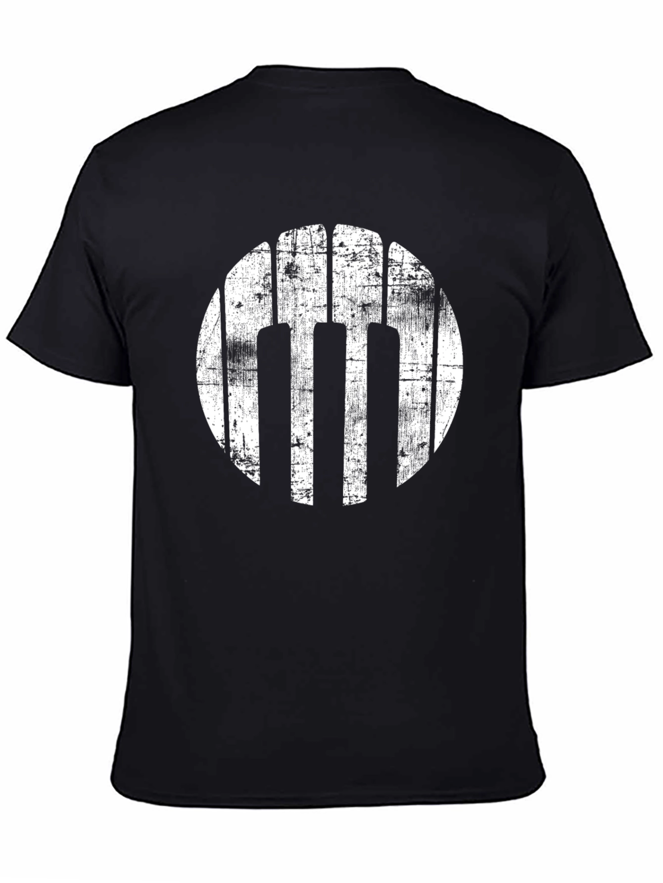 Grunge Piano Keys Circle Black T-Shirt