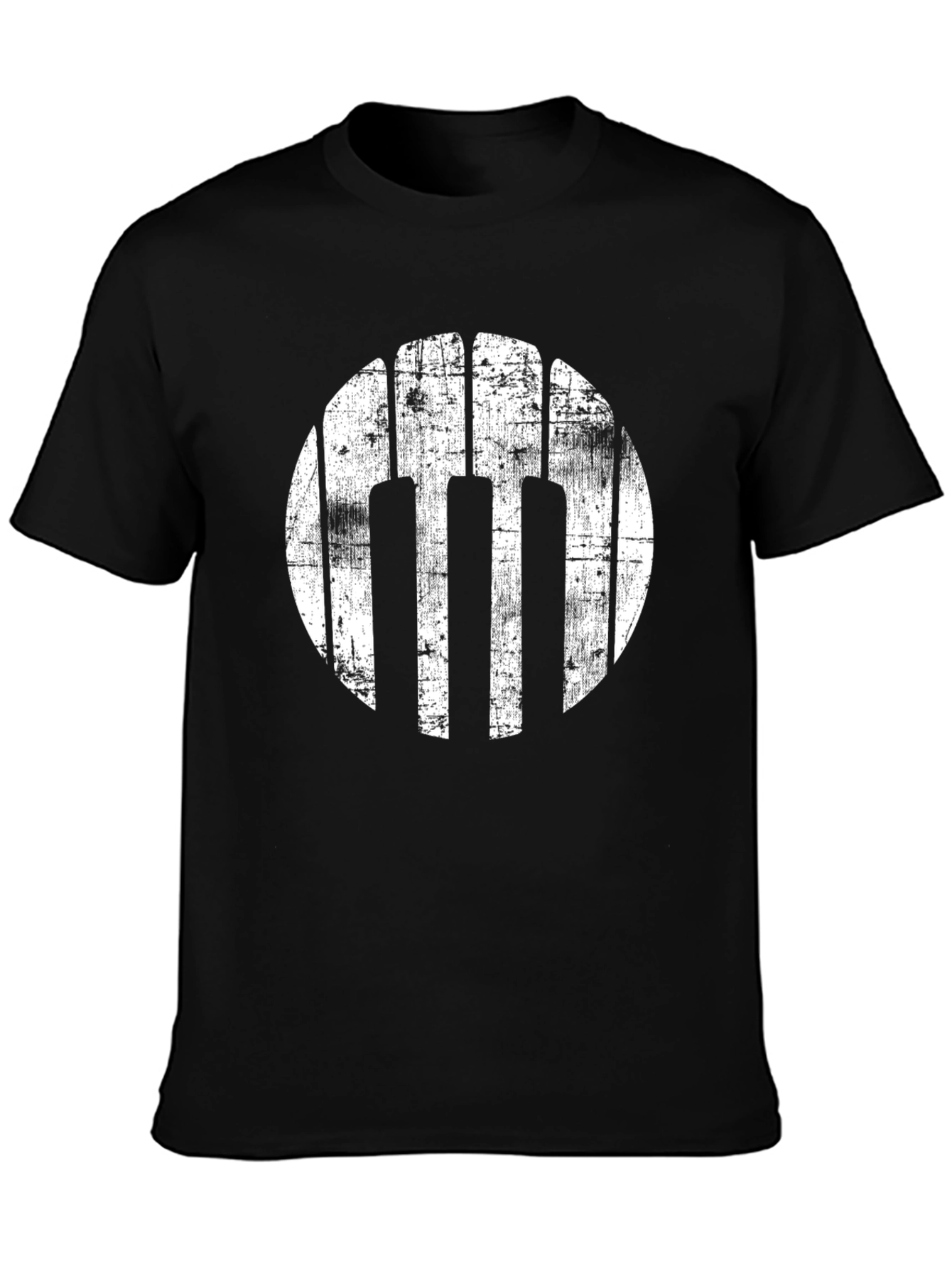 Grunge Piano Keys Circle Black T-Shirt