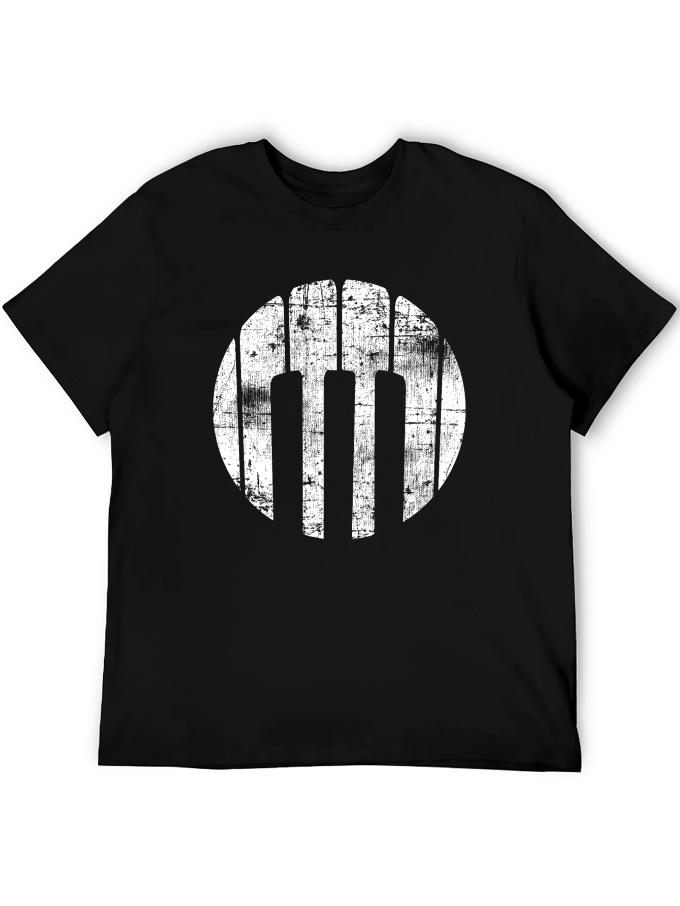 Grunge Piano Keys Circle Black T-Shirt