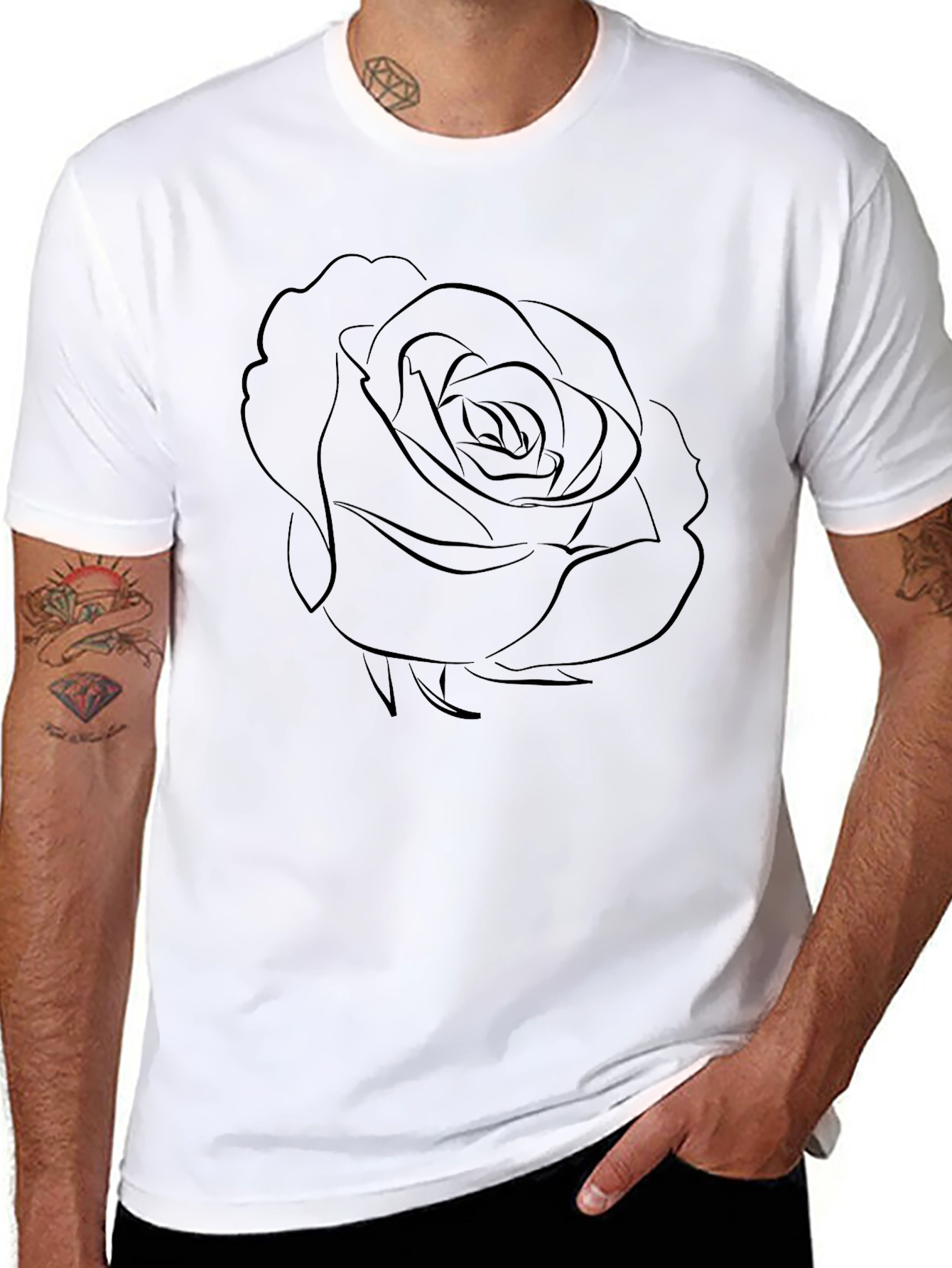 Mens Black Rose Graphic Tee - Stylish Casual Wear