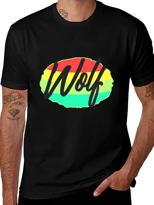 Wolf Graphic Tee - Rasta Color Oval Print