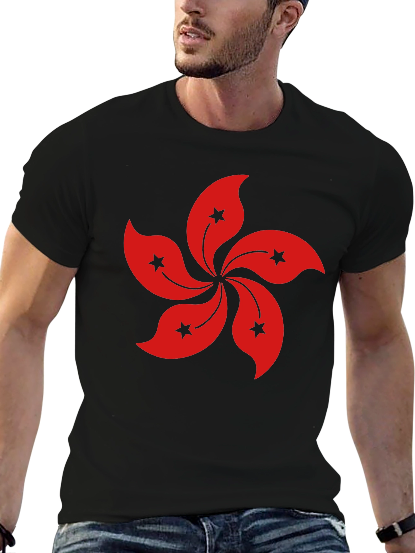 Hong Kong Flower T-Shirt - Black Cotton Blend