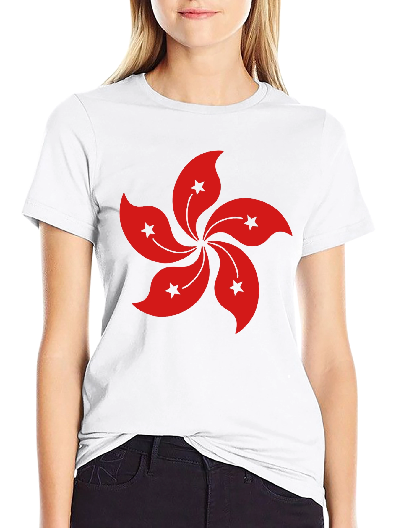 Hong Kong Flower T-Shirt - Black Cotton Blend