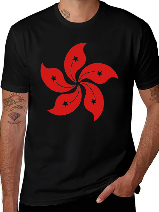 Hong Kong Flower T-Shirt - Black Cotton Blend