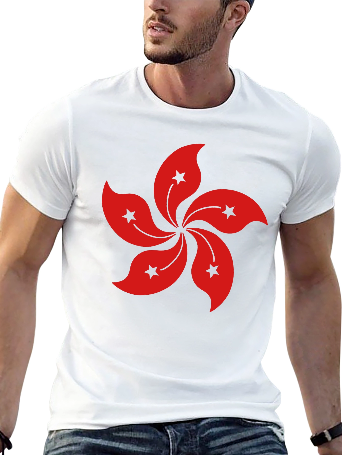 Hong Kong Flower T-Shirt - Black Cotton Blend