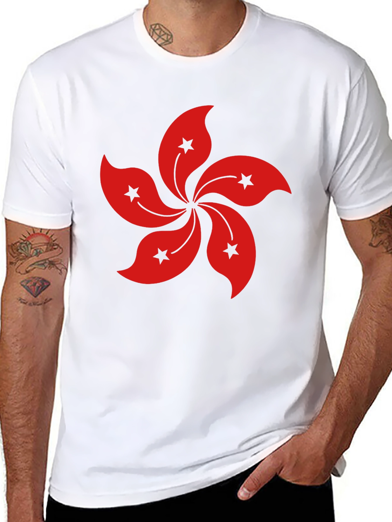 Hong Kong Flower T-Shirt - Black Cotton Blend