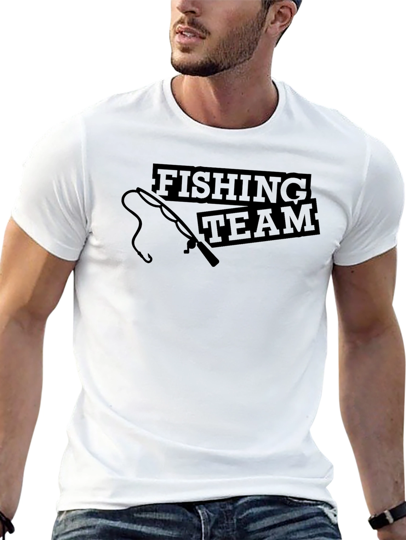 Fishing Team Graphic Print Crew Neck T-Shirt