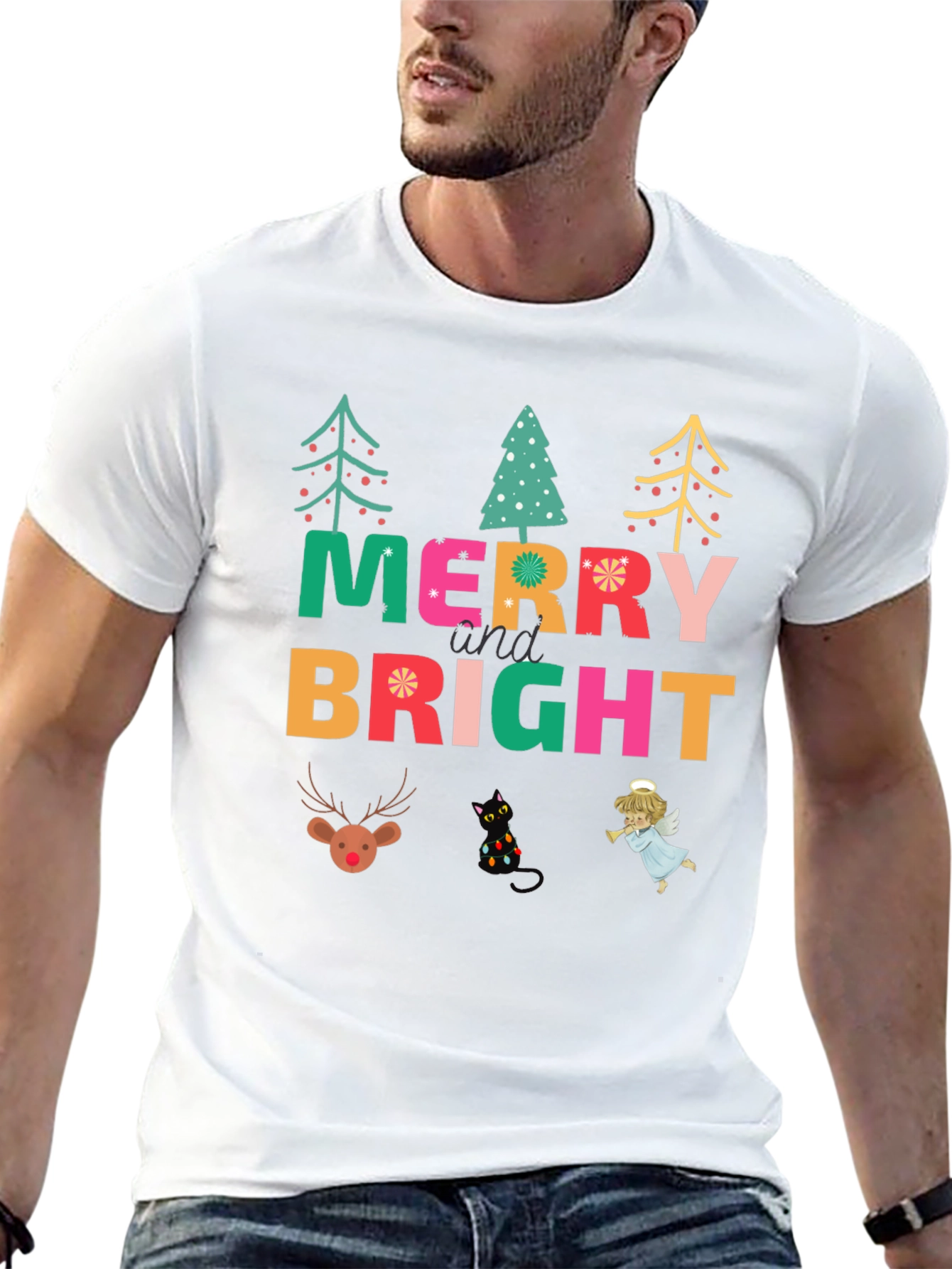 Merry & Bright Christmas Graphic T-Shirt