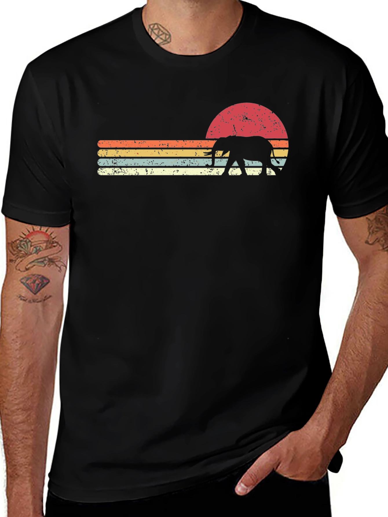 Retro Elephant Sunset Graphic Tee