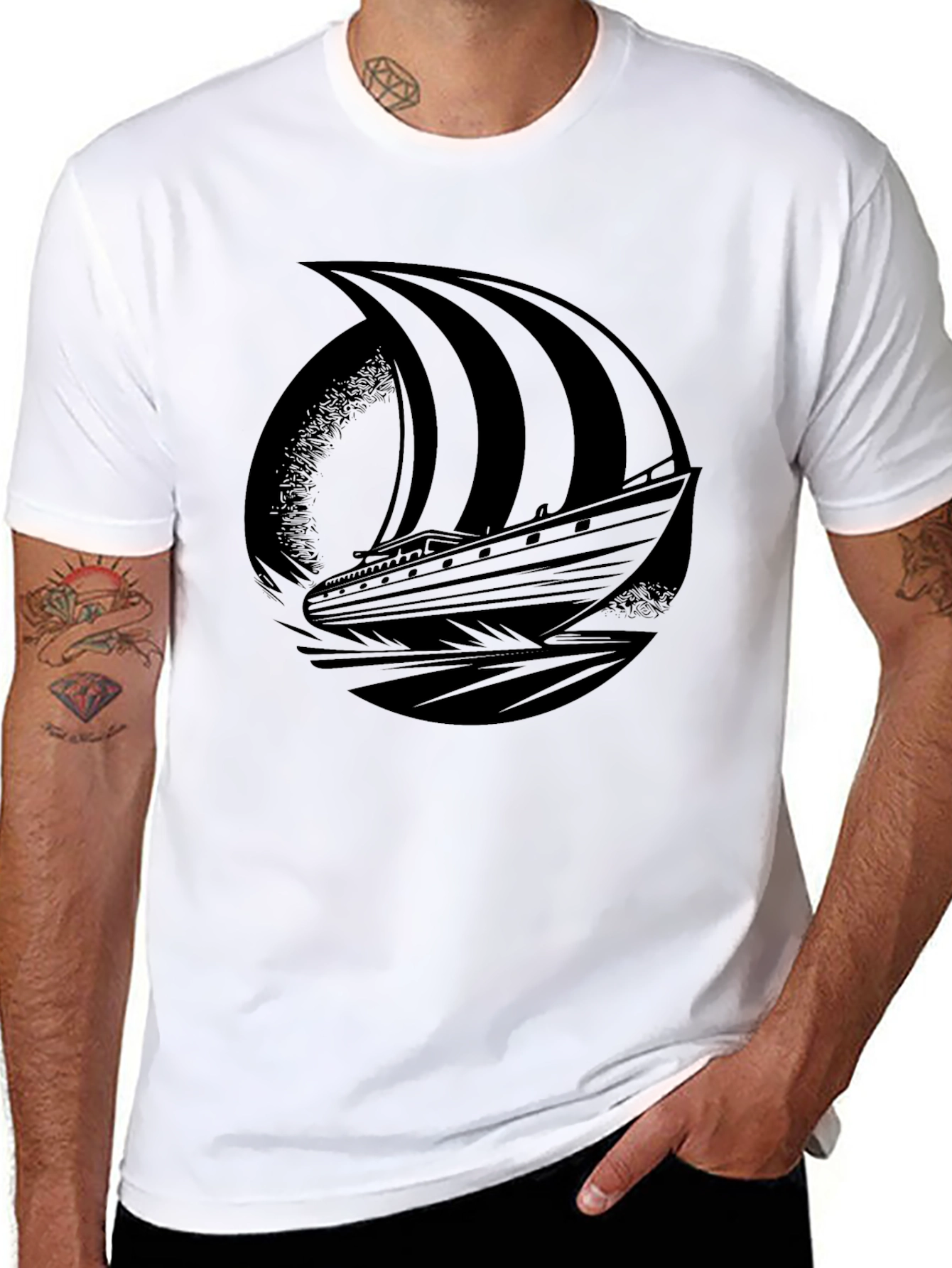Black Viking Ship Graphic Tee