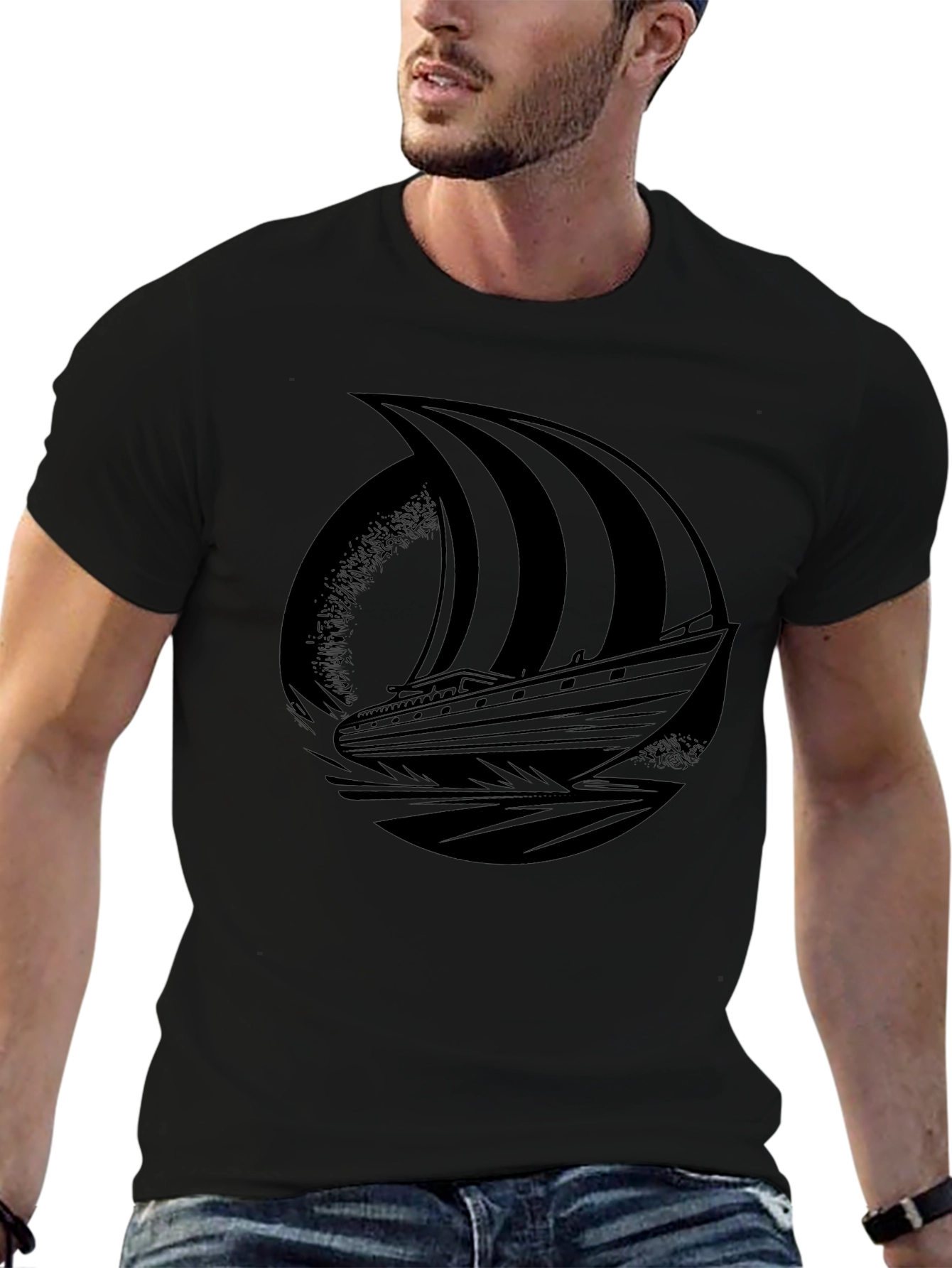 Black Viking Ship Graphic Tee