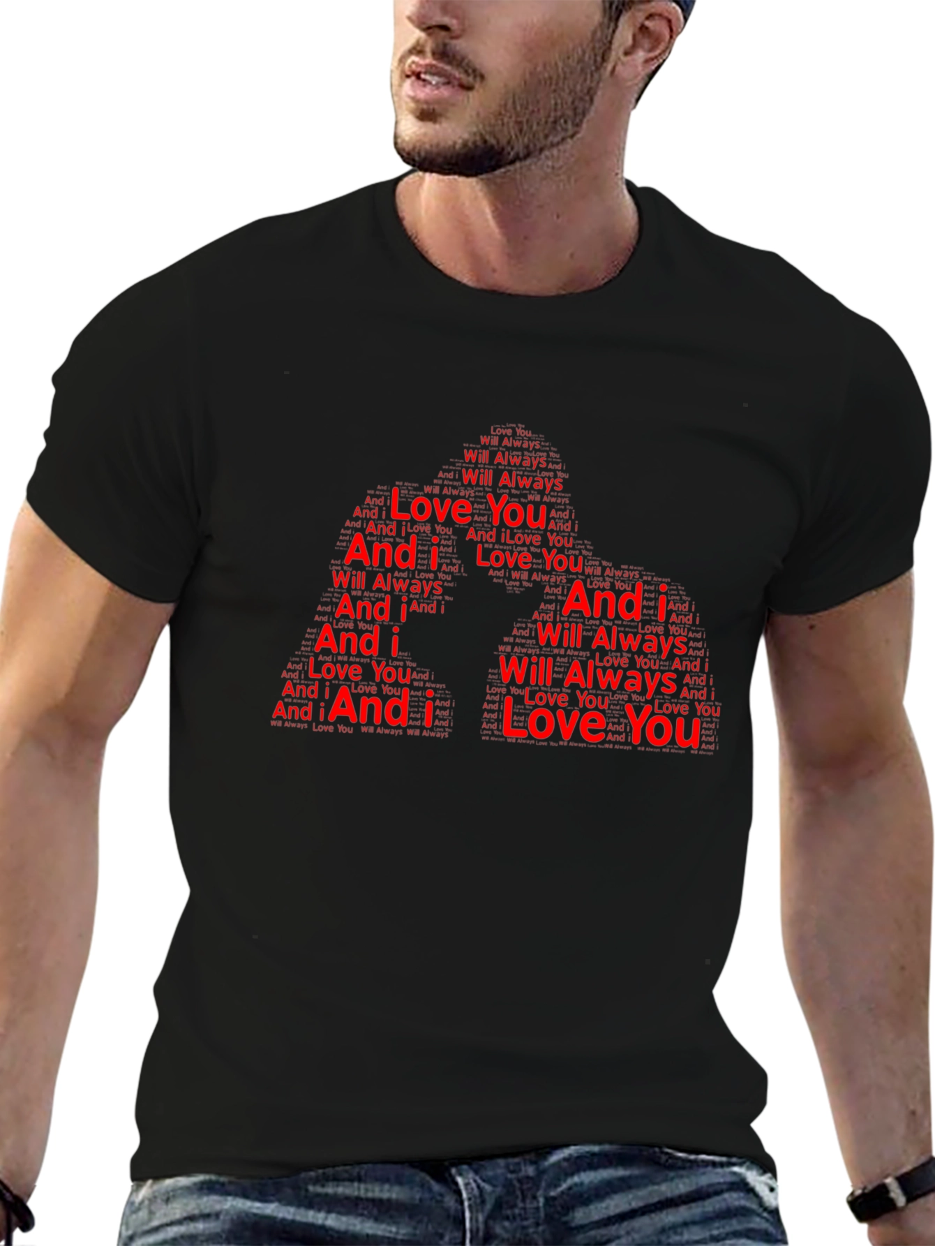 I Love You Word Art Design Black T-Shirt