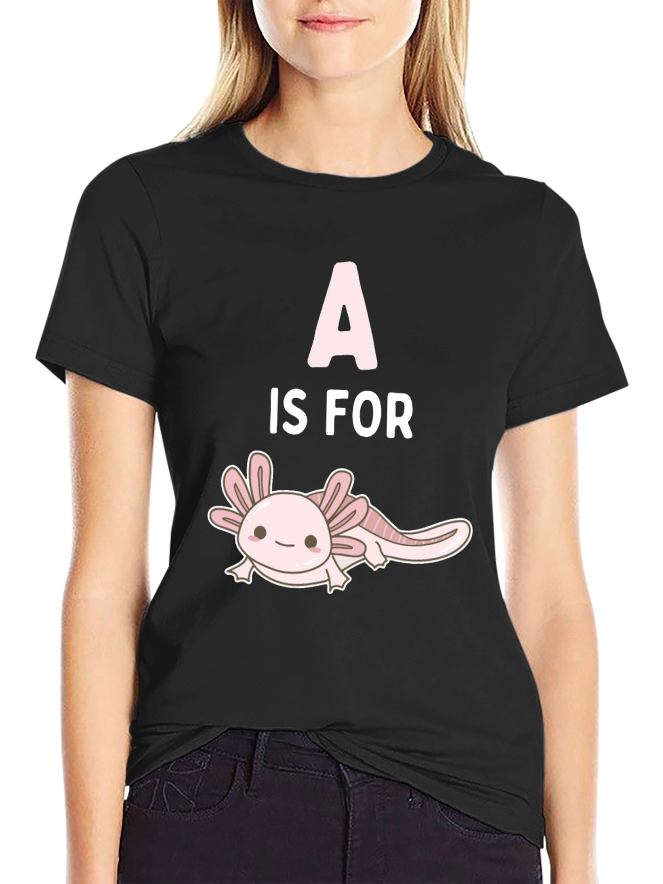 Axolotl A is For Cute Black T-Shirt