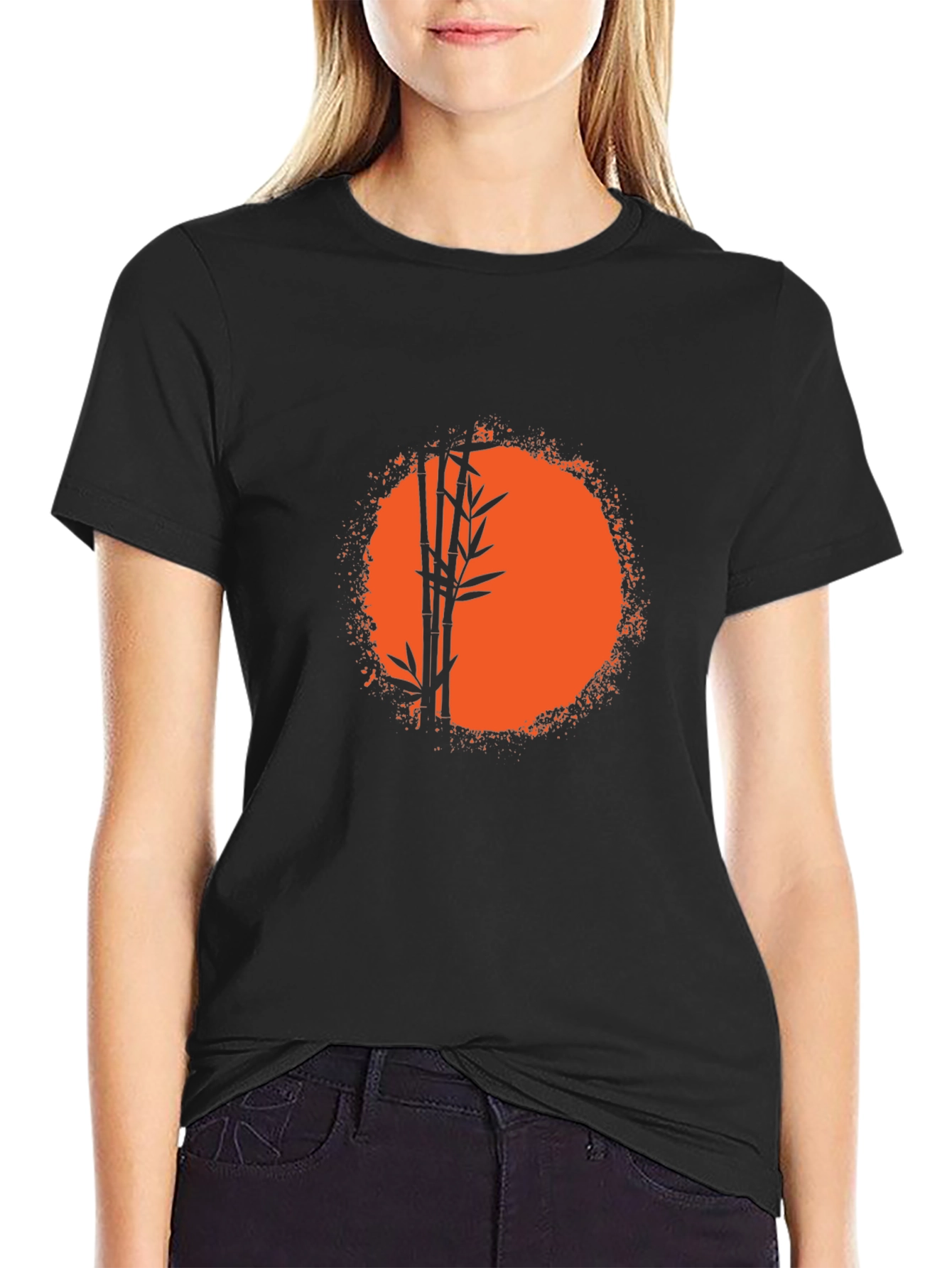 Bamboo Sunset Graphic Tee - Relaxed Fit Black T-Shirt