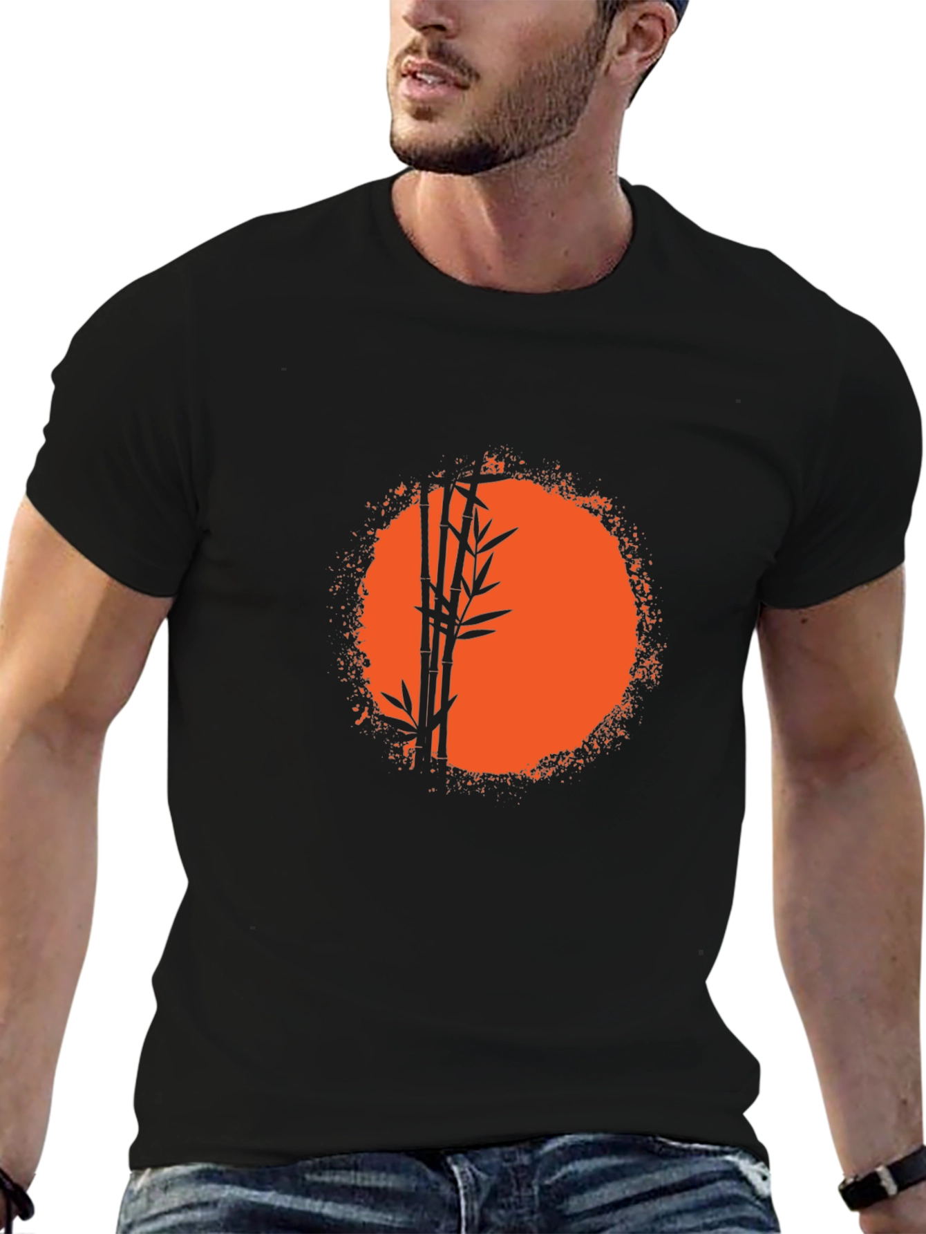 Bamboo Sunset Graphic Tee - Relaxed Fit Black T-Shirt