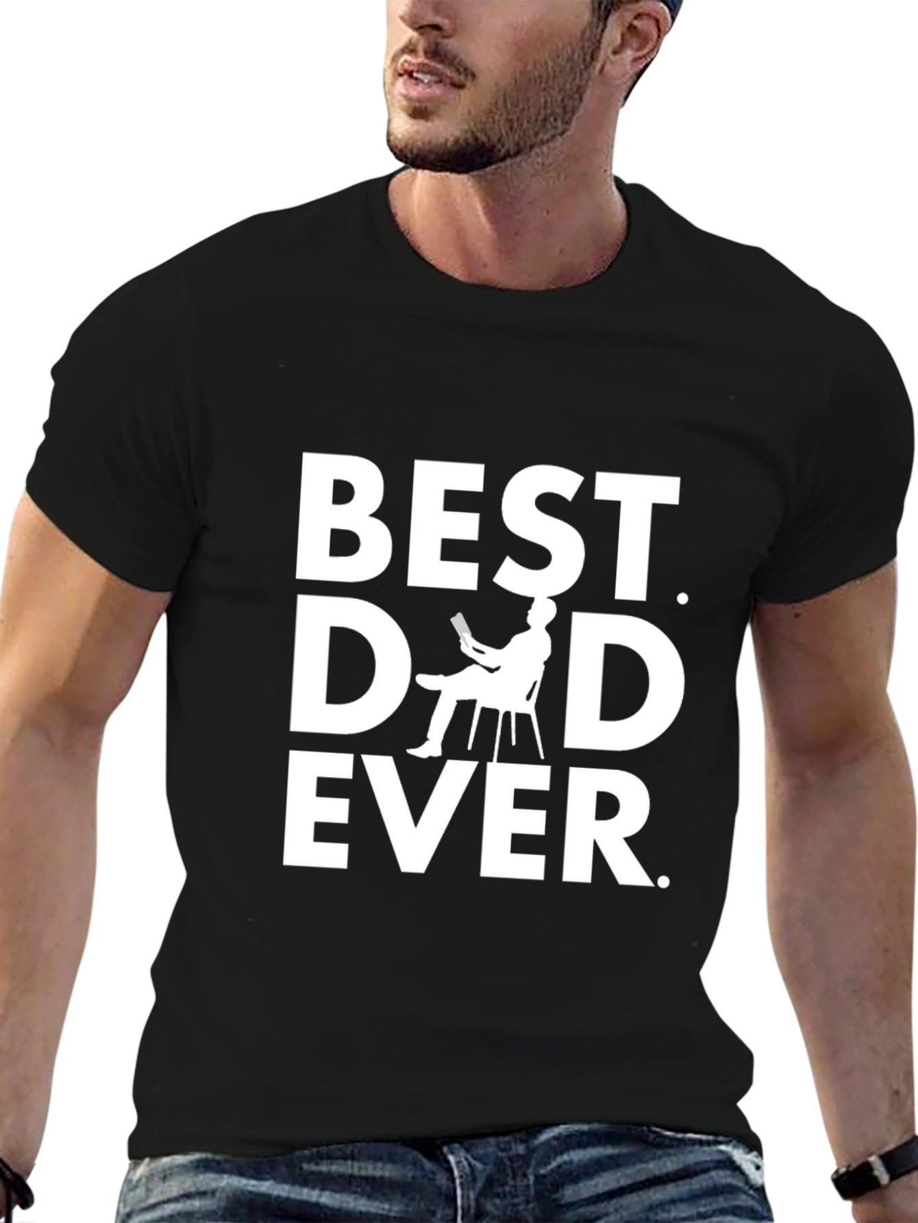 Best Dad Ever Graphic T-Shirt - Black Cotton Blend