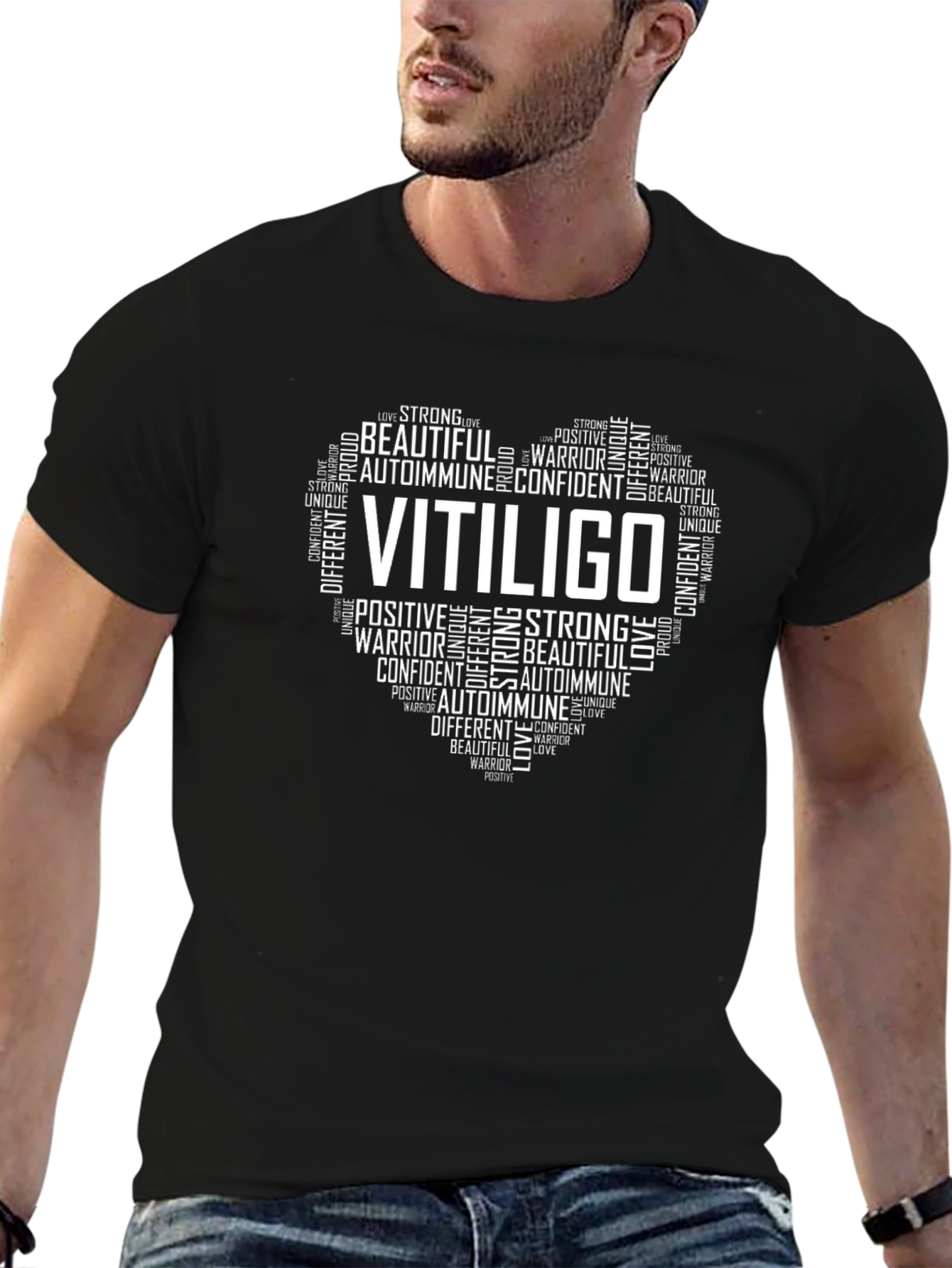 Vitiligo Awareness Heart Word Art T-Shirt