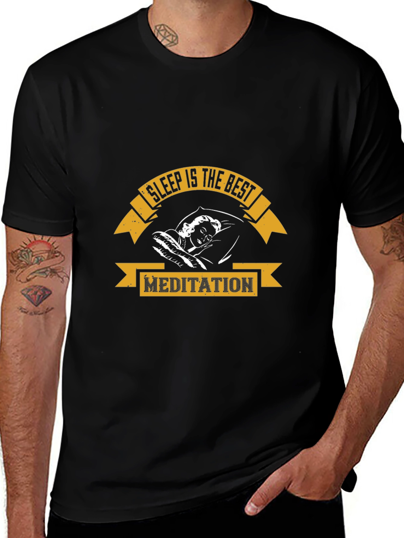 Sleep is the Best Meditation Black Graphic T-Shirt