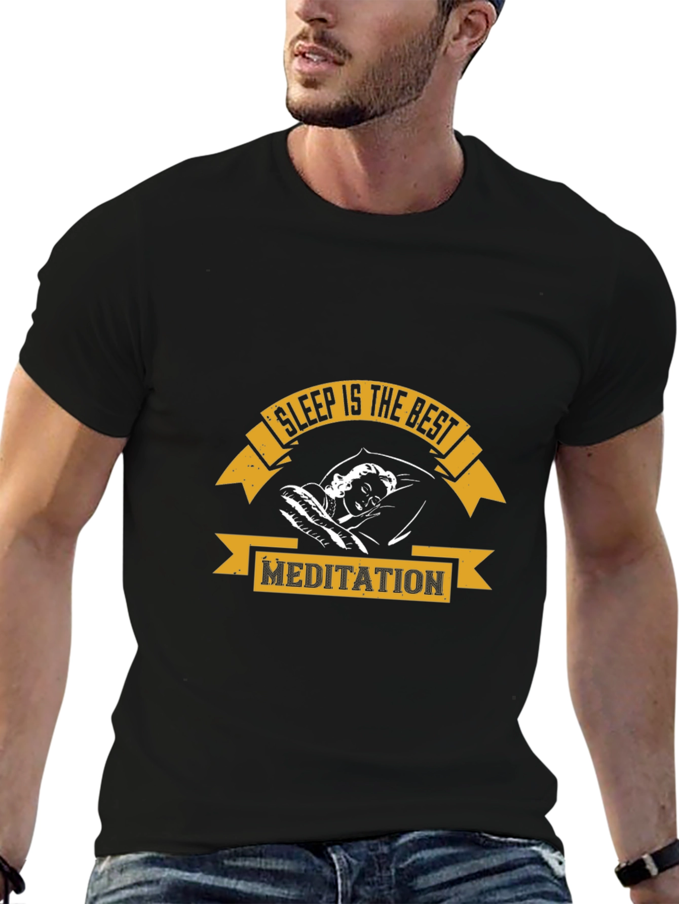 Sleep is the Best Meditation Black Graphic T-Shirt