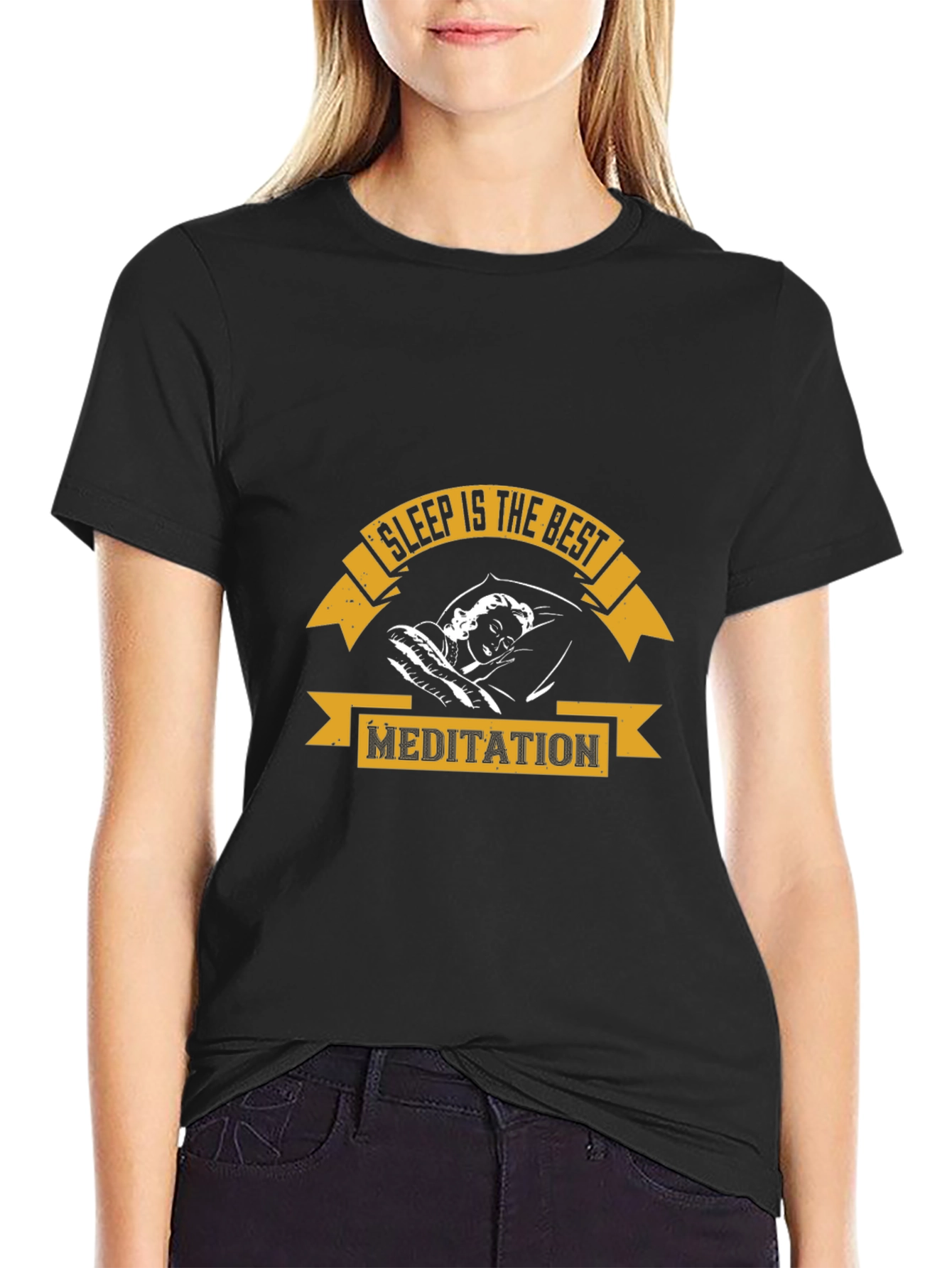 Sleep is the Best Meditation Black Graphic T-Shirt