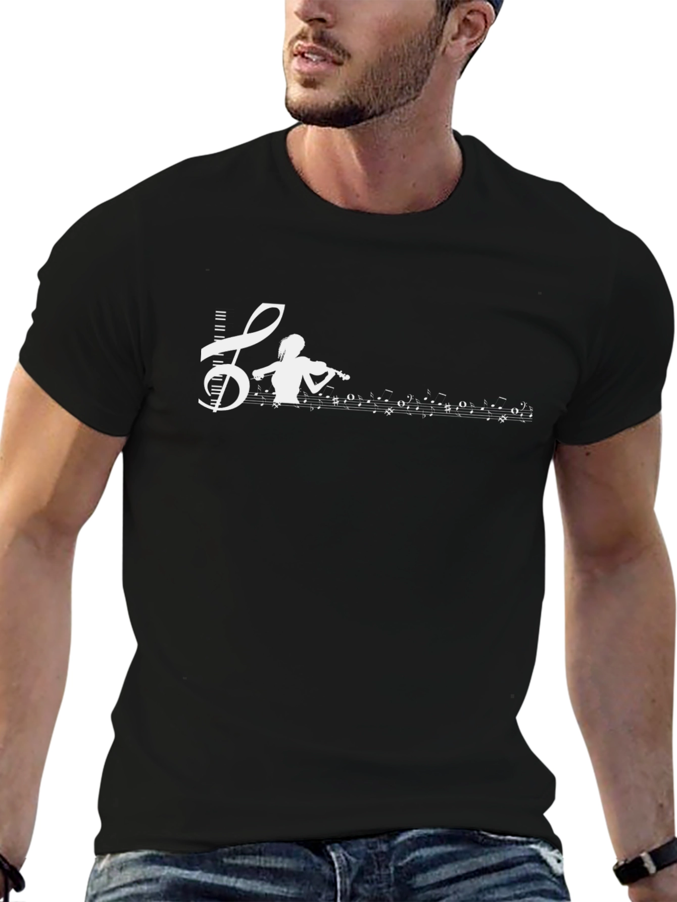 Musical T-Shirt: Violinist & Notes