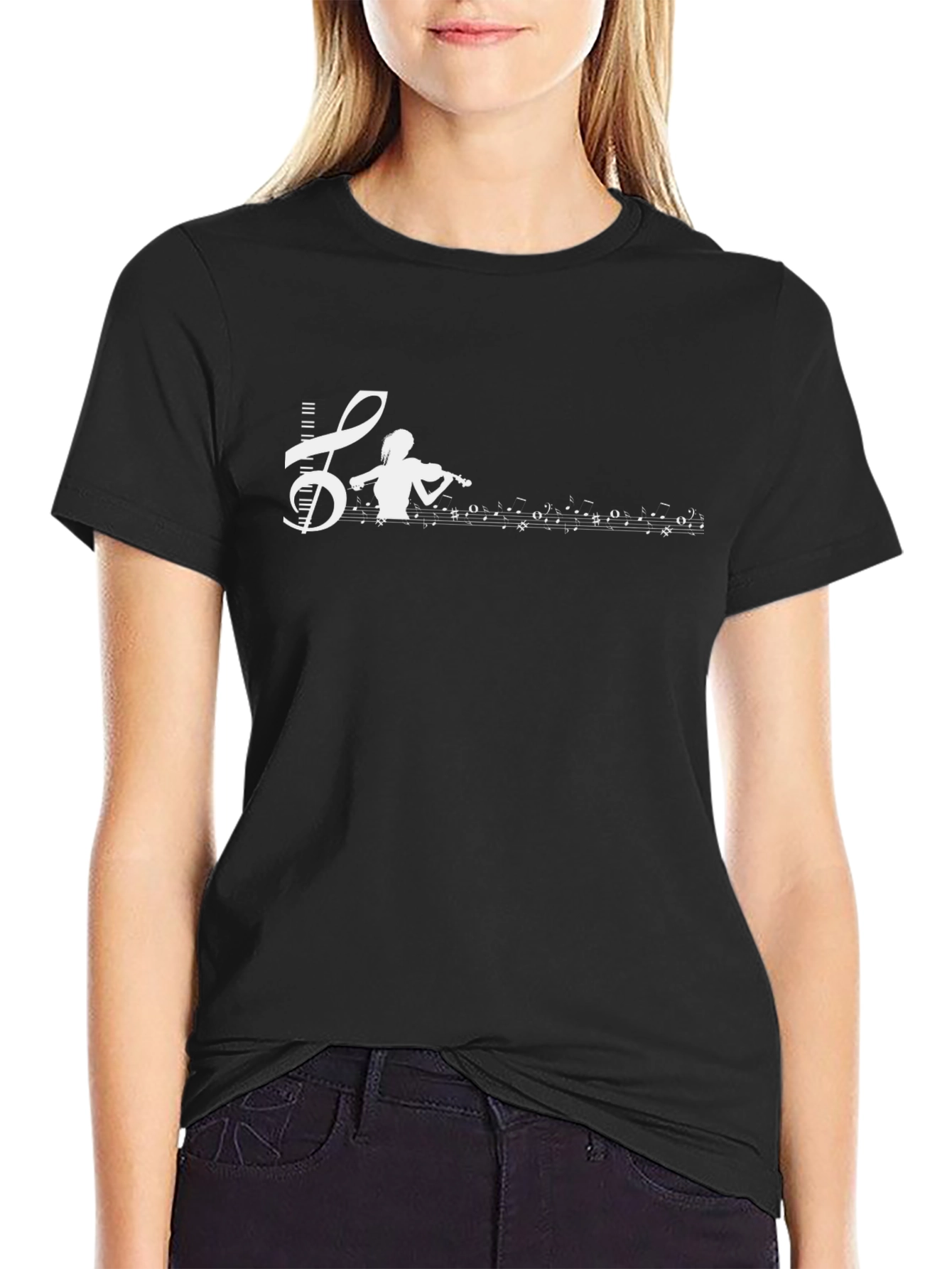 Musical T-Shirt: Violinist & Notes