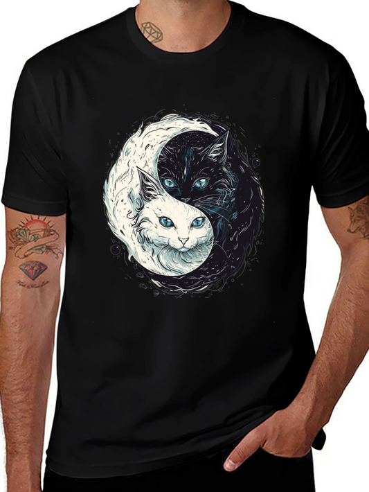 Yin Yang Cats Graphic Tee - Balance & Style!