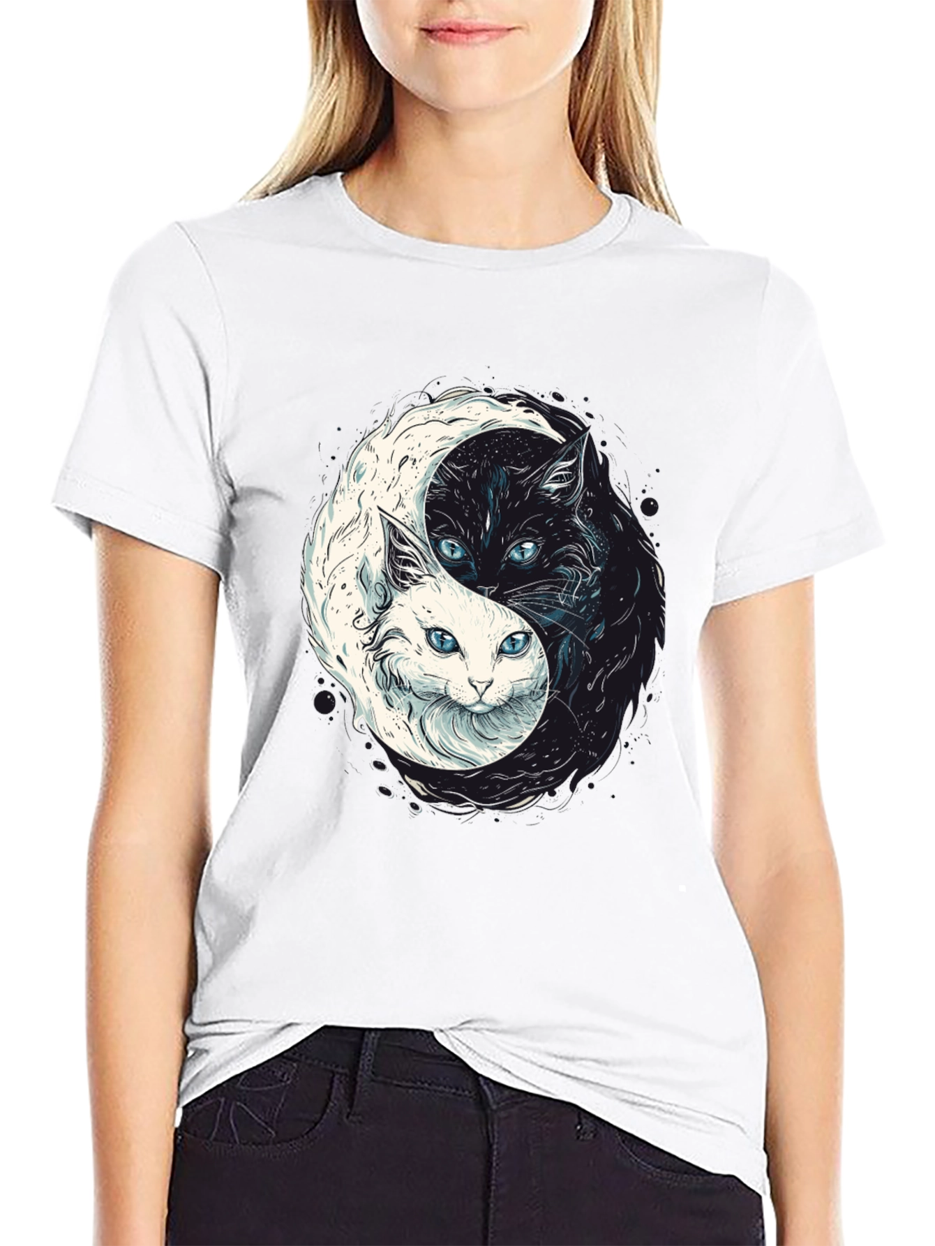 Yin Yang Cats Graphic Tee - Balance & Style!