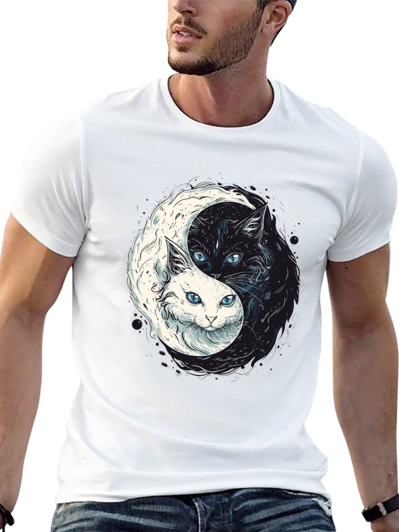 Yin Yang Cats Graphic Tee - Balance & Style!