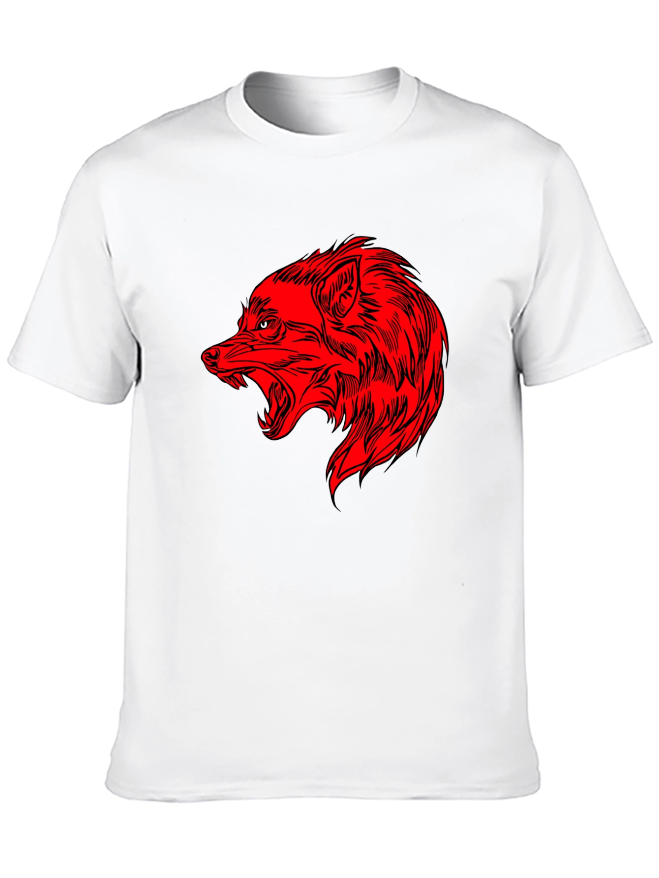 Mens Black T-Shirt with Red Wolf Graphic
