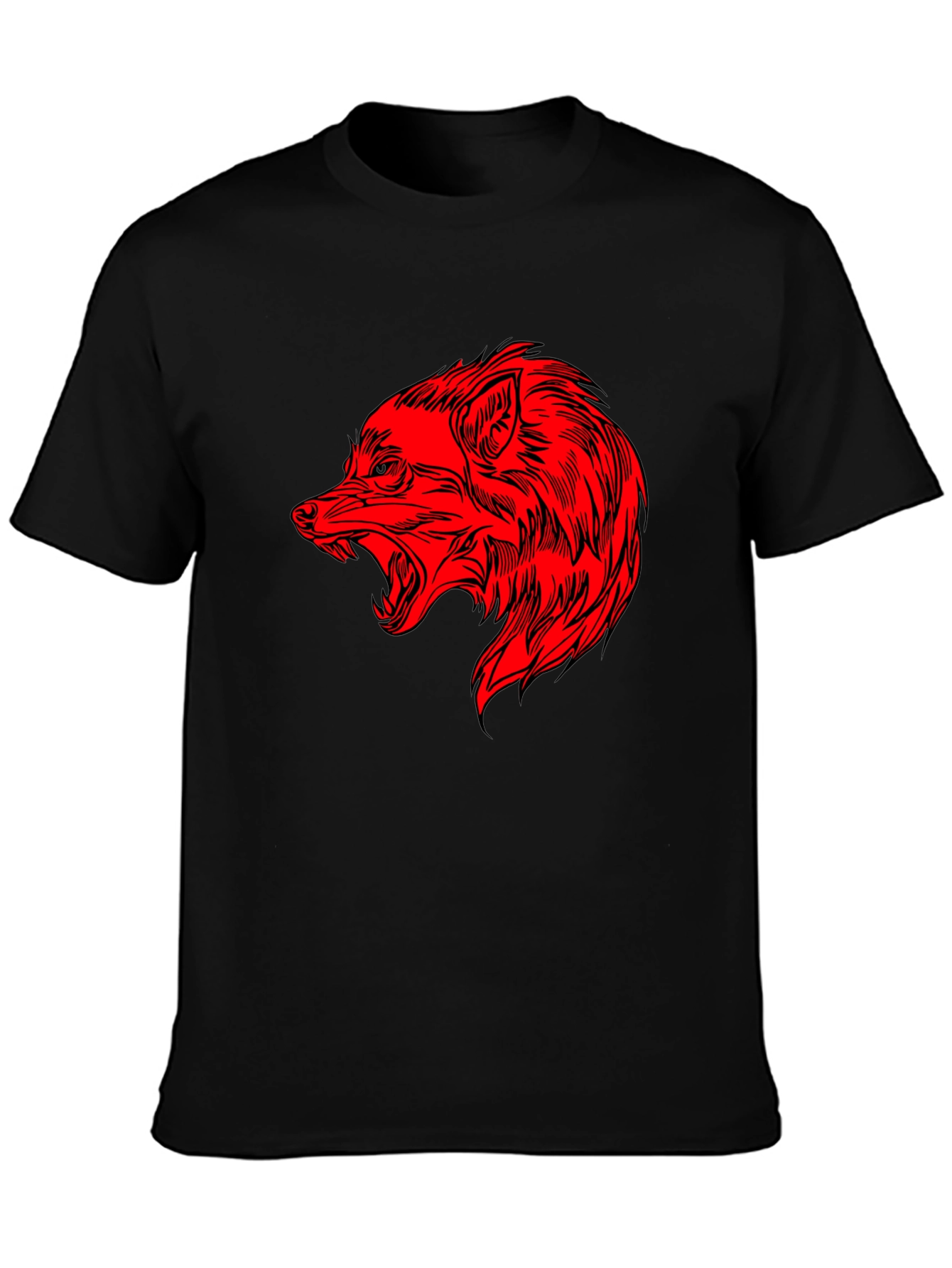 Mens Black T-Shirt with Red Wolf Graphic