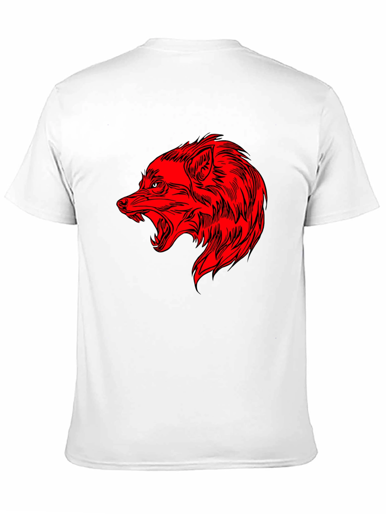 Mens Black T-Shirt with Red Wolf Graphic