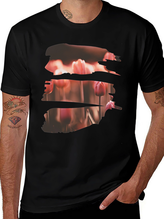 Tulip Field Print Black T-Shirt