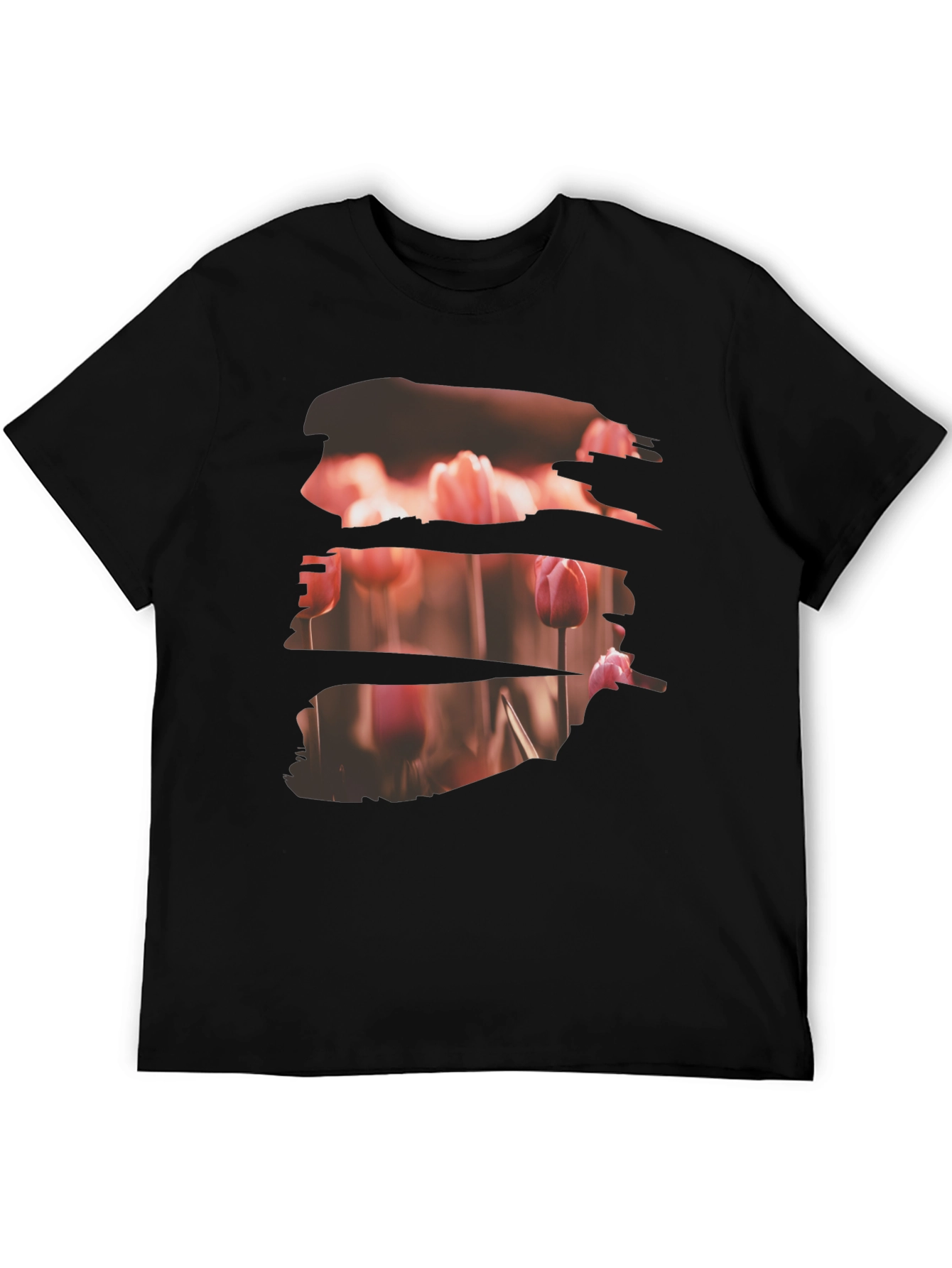 Tulip Field Print Black T-Shirt