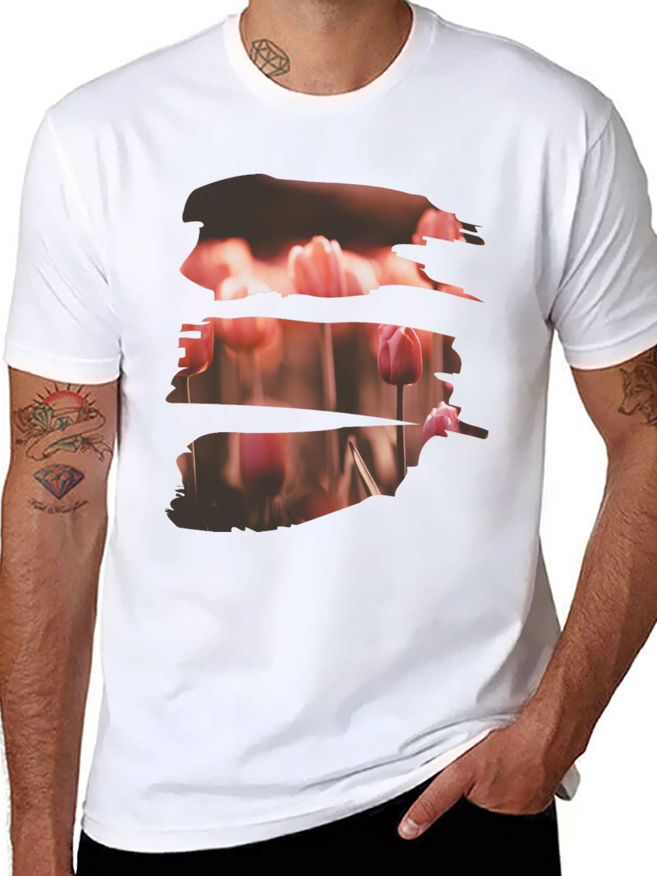 Tulip Field Print Black T-Shirt