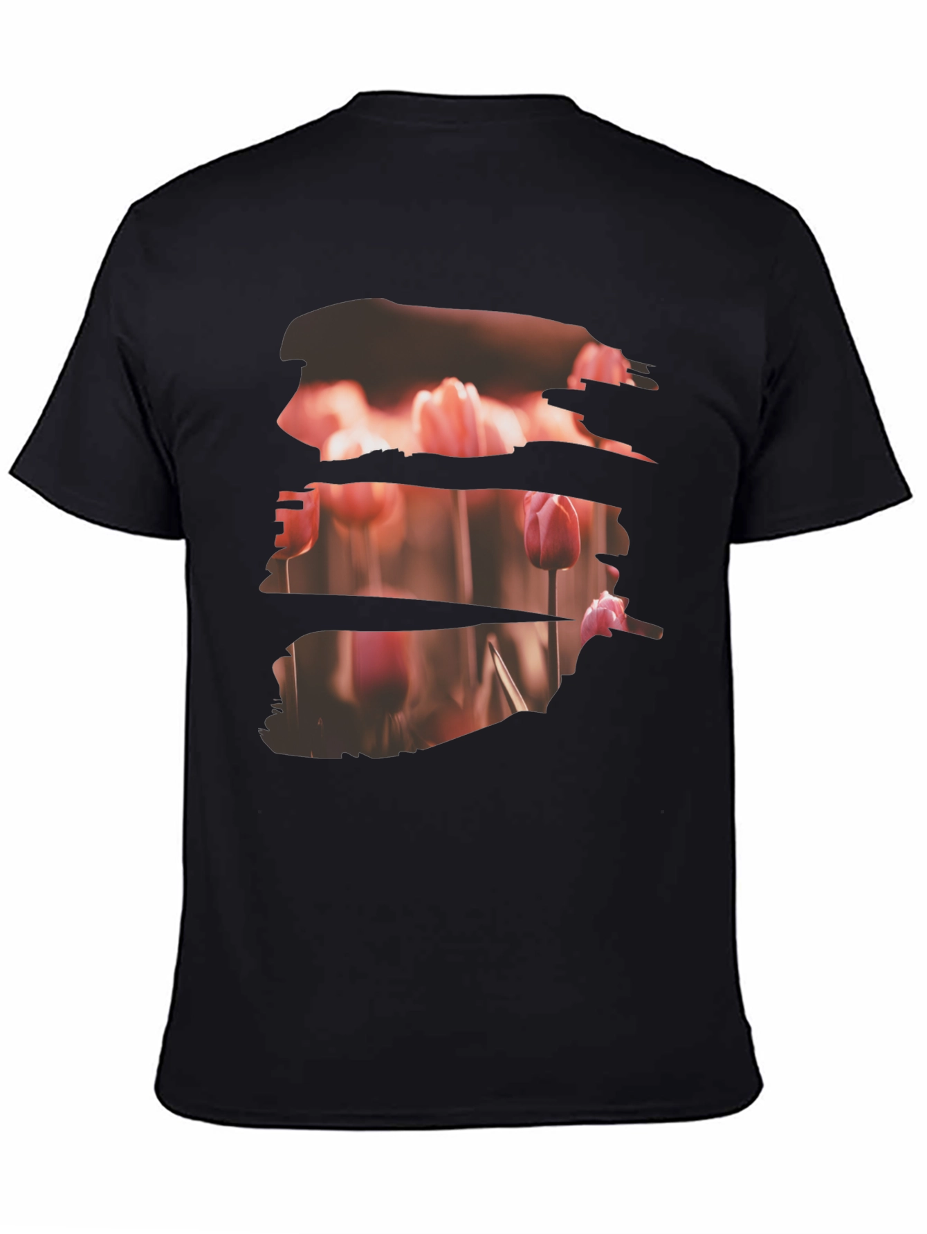 Tulip Field Print Black T-Shirt