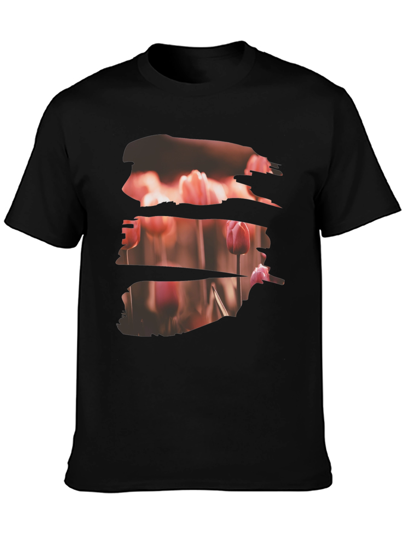 Tulip Field Print Black T-Shirt